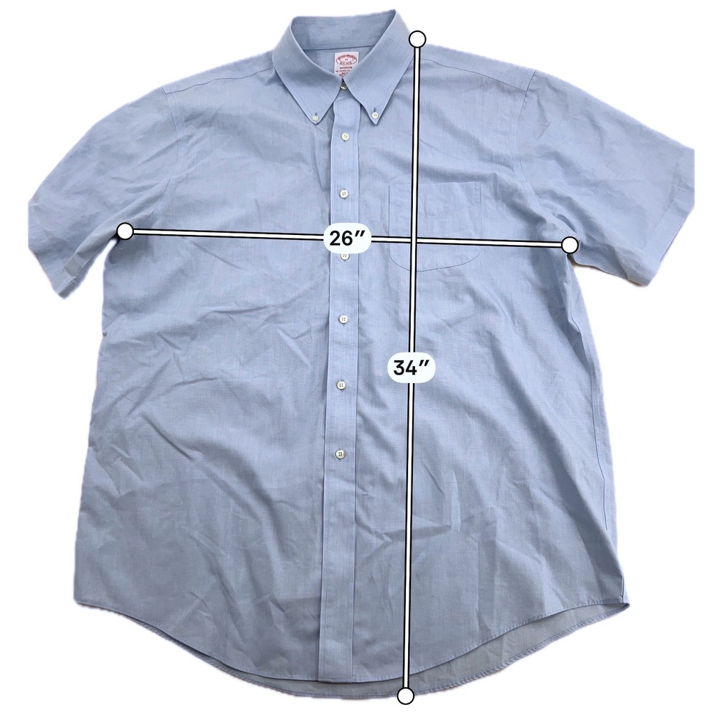 Classic Short Sleeve Button Down Shirt 17 Blue Non-Iron Madison Brooks Brothers - Picture 4 of 6